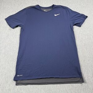 Nike Shirt Mens L Blue Dri-Fit Athletic Cut Short Sleeve Crewneck Training Tee